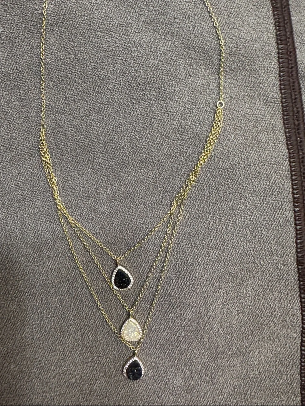 Marcia Moran 18k Gold Layered Necklace with Black and White Teardrop DruzyStones